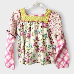 Matilda Jane Enchanted Garden Art School Mixed  Print Peasant Top Sz 10 Floral